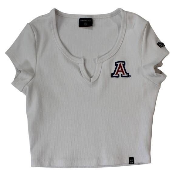 Hype and Vice Arizona Wildcats Embroidered Crop Top White Ribbed Tee Size Small - Picture 1 of 8